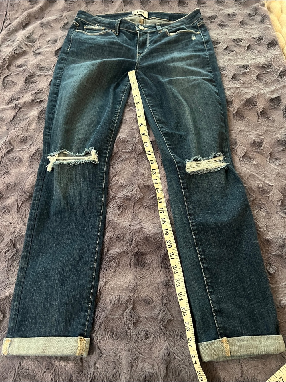 PAIGE Dark Blue Distressed Boyfriend Jeans